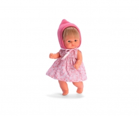 Mueco Bomboncn con Vestido Flores y Gorrito Fucsia