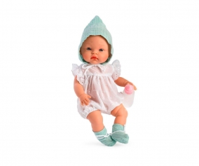 Conjunto Ranita Plumeti Blanca,Gorro y Peucos Menta Alex