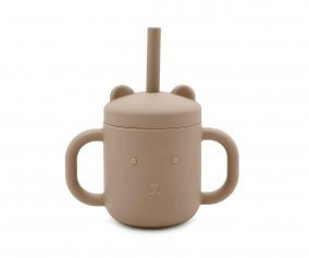 Tazza Silicone con Manici e Cannuccia Taupe