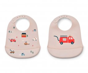 2 bavoirs en silicone Tilda Emergency Vehicle/Sandy