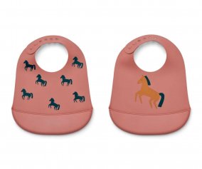 2 bavoirs en silicone Tilda Bib Horses/Dark Rosetta 