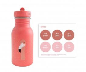Garrafa de ao Trixie Mrs. Steel Flamingo 350 ml + 6 adesivos redondos Rose