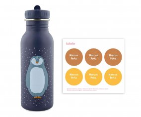 Botella Acero Trixie Mrs.Penguin 500ml + 6 Pegatinas Redondas Yellow Regalo