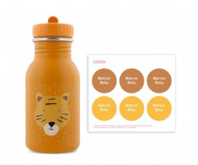 Bouteille en acier Trixie Mrs.Tiger 350 ml avec 6 autocollants cadeaux ronds jaunes 