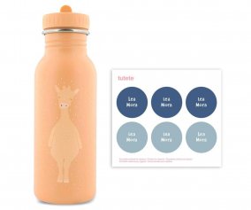 Bouteille en acier Trixie Mrs. Giraffe 500 ml avec 6 autocollants cadeaux ronds bleus 