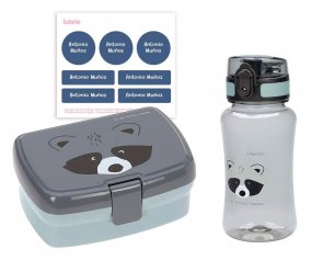 Pack  lunch Racoon + 7 autocollants cadeaux bleus personnalisables 