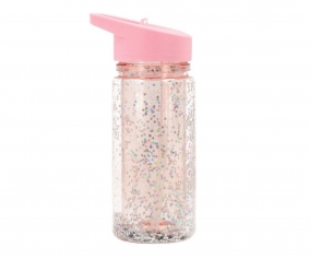 Botella Plstico con Pajita Glitter Stars Pink Personalizable