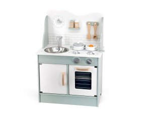 Cuisine en bois avec accessoires vert pastel 