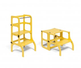 Mesa e cadeira Montessori Learning Tower amarelo/prata 