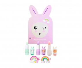 Caixinha Deluxe Bunny 3 Blsamos Labiais e 2 pinas de cabelo Rainbow