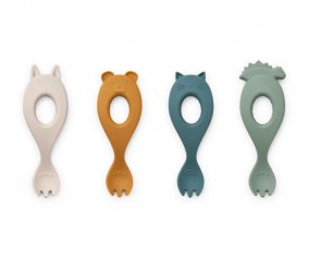 Lot de 4 Fourchettes Liva Silicone Faune Green Mix 