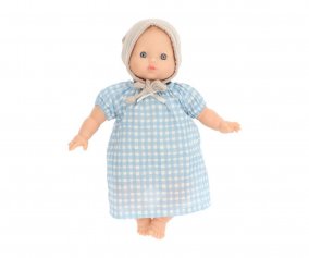 Bambola Vintage Soft Alice con Abitini Vichy Azzurro e Cuffietta 