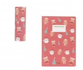 Promoo de Natal: Caderno  e Tubo de Lpis Coloridos Vermelho