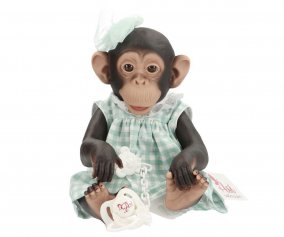 Lola La Chimpanze avec Robe  Carreaux Verts et Ruban en Tulle