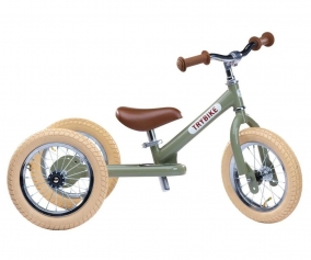 Bicicleta de equilbrio sem pedais Trybike Green + kit de roda traseira dupla branca