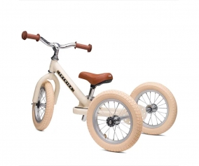 Bicicleta equilbrio sem pedais Trybike Crema + Kit de roda traseira dupla branca