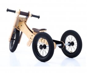 Bicicleta de Equilibrio 4 en 1 Trybike Wood Brown + Kit Doble Rueda Trasera Negro