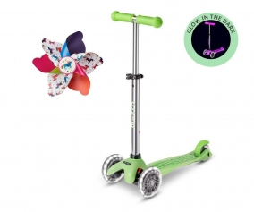 Patinete Mini Micro Deluxe Glow Lime con Luces LED + Molinillo Unicornio