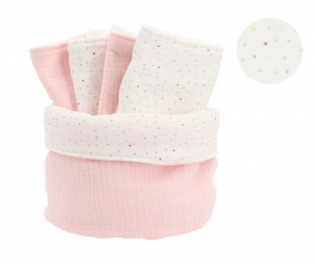 Cesta com seca babinhas Rainbow Dots Rosa Personalizvel