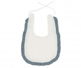 Bavoir en Coton  Volant Rainbow Dots Bleu Personnalisable