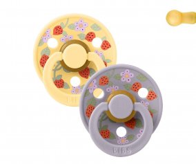2 BIBS Colour Round Pacifiers Liberty Strawberries and Cream Pale Butter Mix