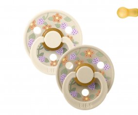 2 BIBS Colour Pacifiers Round Liberty Strawberries and Cream Ivory Mix