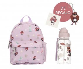 Pack Mochila Infantil + Botella Plstico Fantastic Girl con Llavero y Tattoo de Regalo