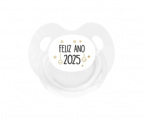 Chupete Retro Branco Feliz Ano 2025