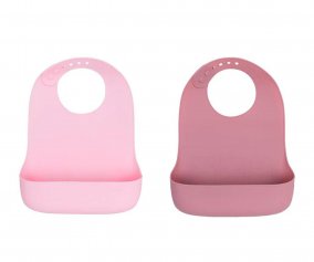 2 Bavoirs Catchie 2.0 en Silicone Dusty & Powder Pink