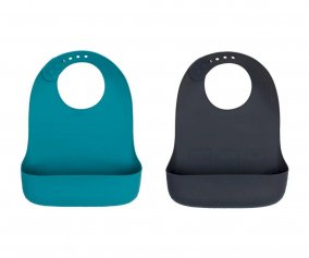 2 Bavoirs Catchie 2.0 en Silicone Blue Dusk & Charcoal