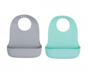2 Bavoirs Catchie 2.0 en Silicone Mint & Grey