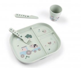 Set Vajilla con Ventosa Foodie Tiny Farm Green