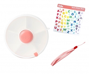 Caja Almuerzo Snack Spinner Flip, Correa de Mano y Hoja de Pegatinas Coral Pink