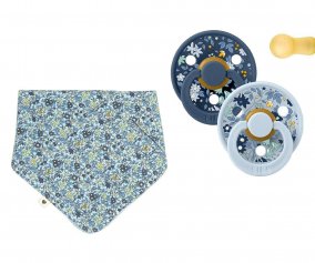 Pack 2 Chupetes BIBS Colour Round + 1 Secababitas Liberty Chamomile Lawn Baby Blue