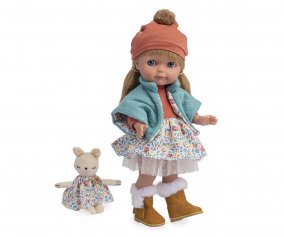 Mueca Chloe 38 cm con Ropa Floral y Conejito de Peluche
