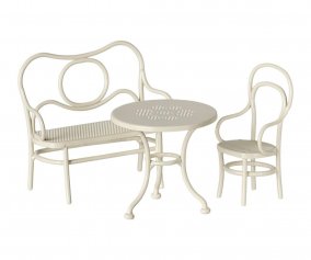 Tavolino da Caff e 2 Sedie Micro Maileg Off White