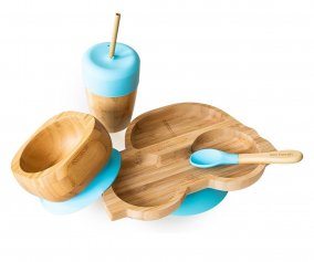 Set Stoviglie Ventosa Eco Bamb Auto Azzurro