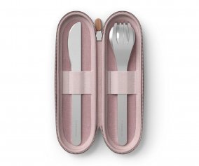 Cubiertos Acero Inox y Funda Rosa